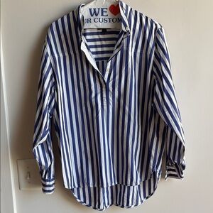 Blue and White Vertical Stripe Button-Up Shirt